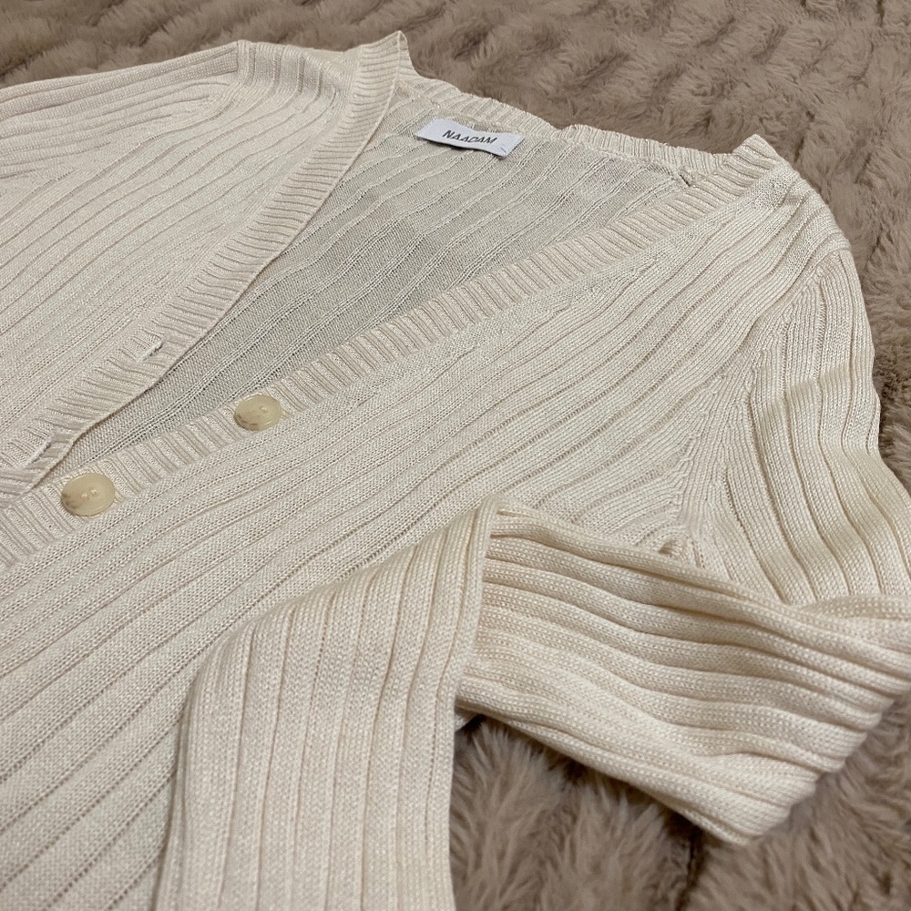 Naadam Ribbed Cropped Silk and Cashmere Cardigan - XS/S (Ecru/Off-White)